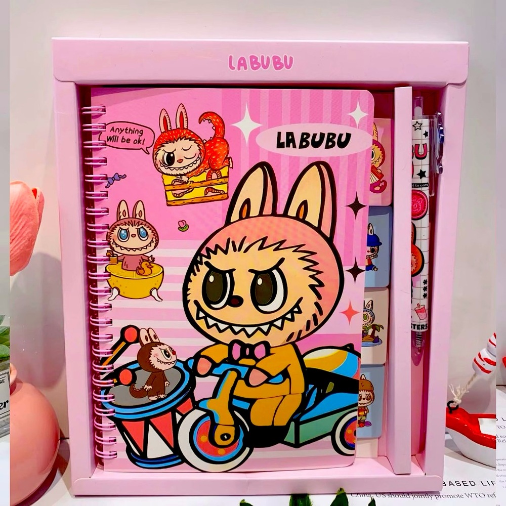 Labubu Notebook and Pen Gift Set – Kawaii Blue Stationery Box